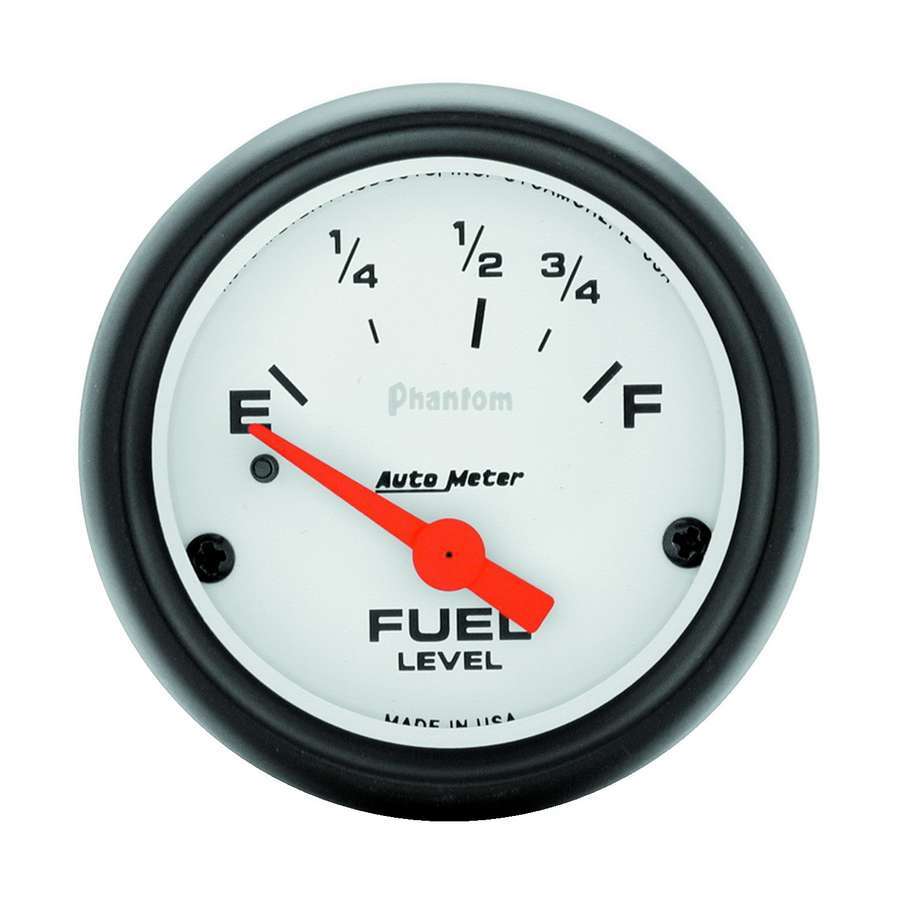 Autometer Phantom 2 1/16 Inch Fuel Level Gauge 73-10 Ohm Electric Analog White Face