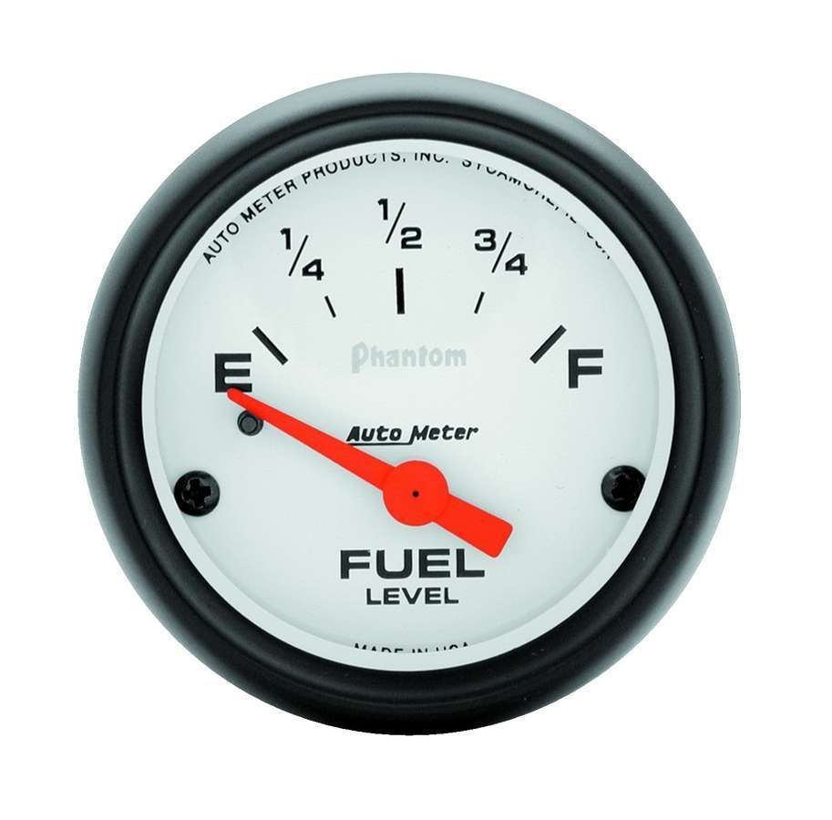 Autometer Phantom 2-1/16 Inch Fuel Level Gauge 240-33 Ohm Electric Analog with Short Sweep and White Face