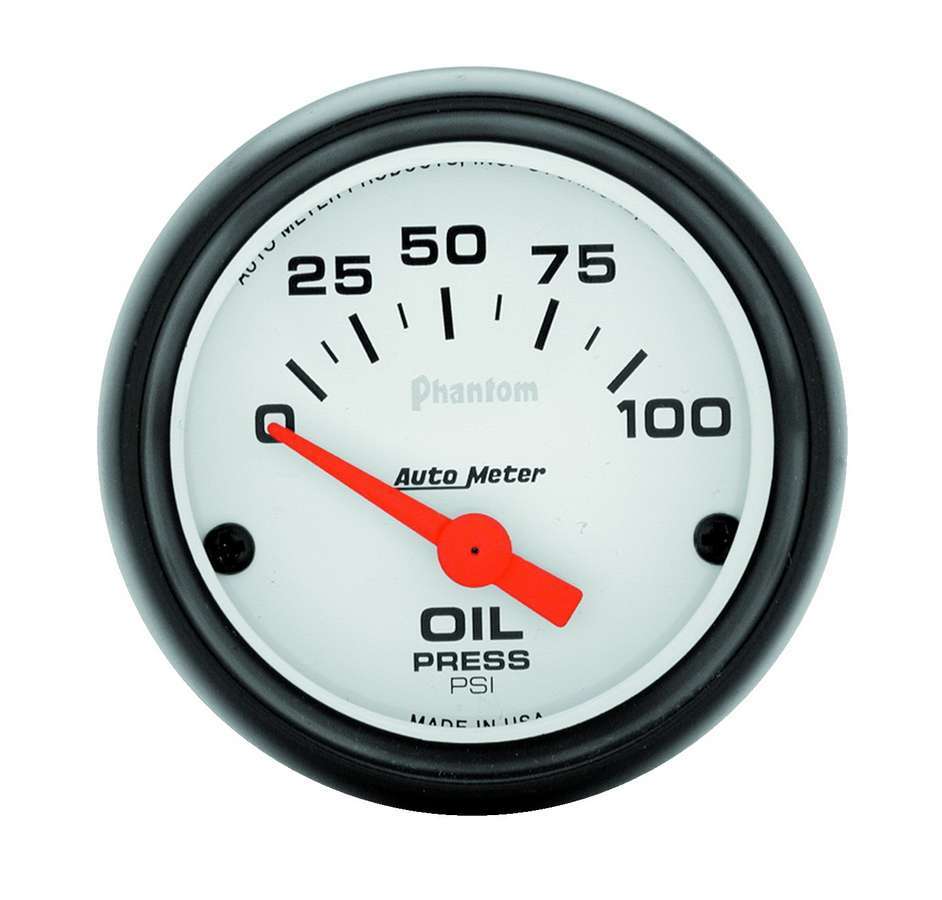 Autometer Phantom 2 1/16 Inch Oil Pressure Gauge 0-100 PSI Electric Analog White Face