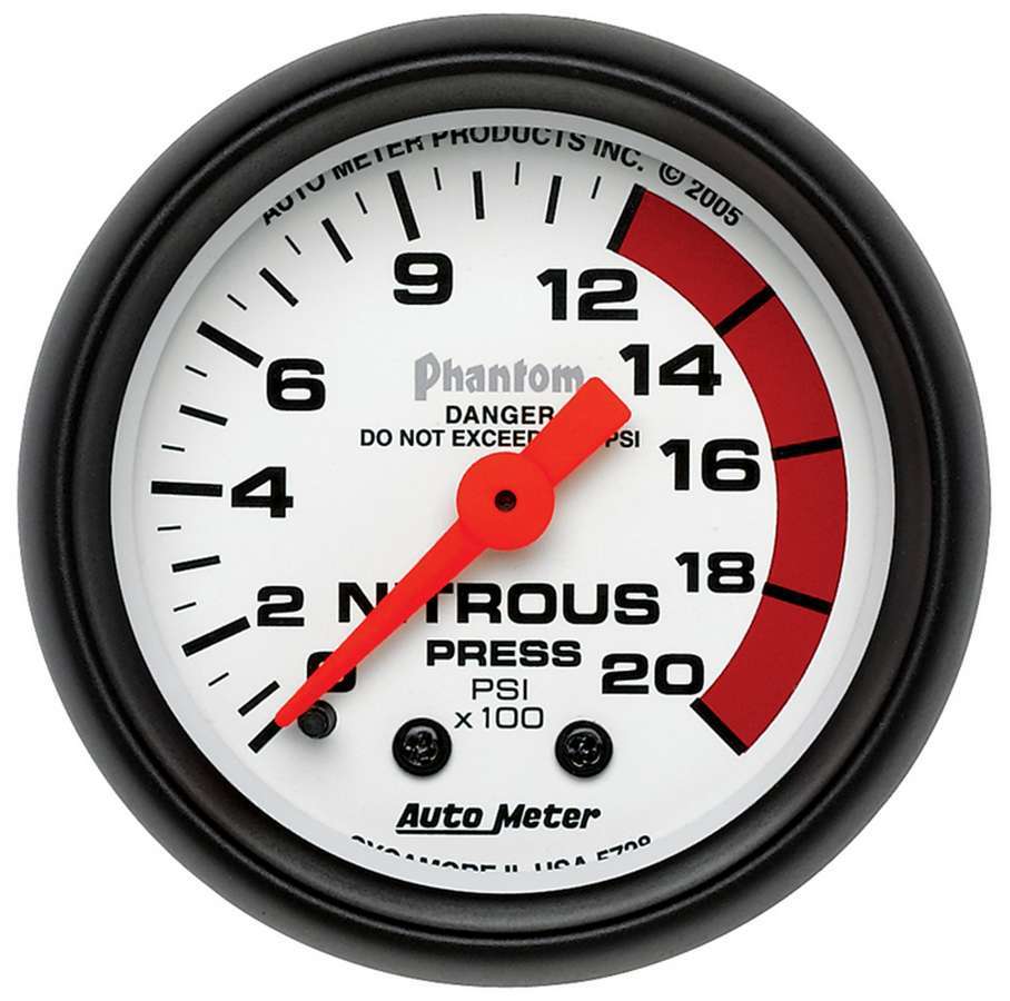 Autometer 5728 Phantom Nitrous Pressure Gauge 0-2000 psi Mechanical Analog with White Face, 2-1/16 Inch Diameter