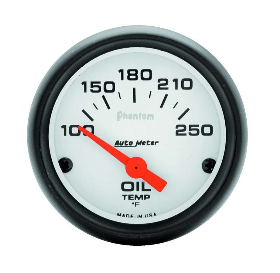 Autometer Phantom 2 1/16 Inch Oil Temperature Gauge 100-250°F Electric Analog Short Sweep White Face
