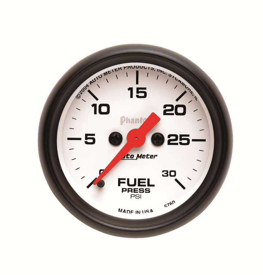 Autometer 5760 Phantom Fuel Pressure Gauge 0-30 PSI, 2-1/16 Inch, Analog Electric Meter with White Face