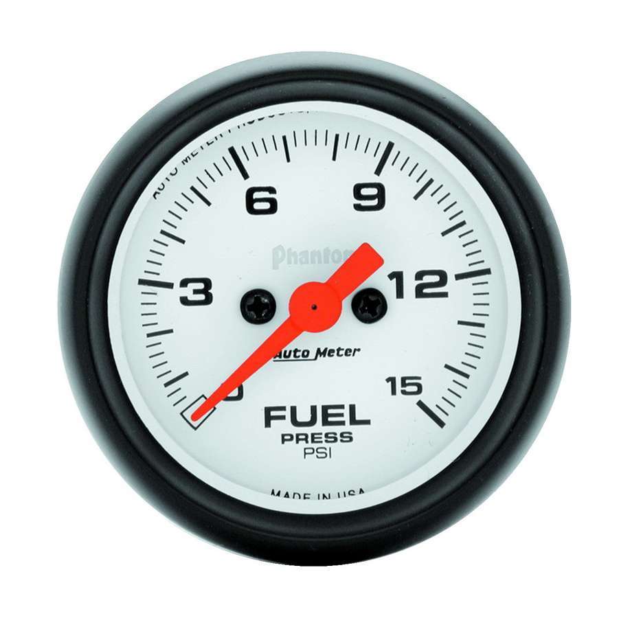 Autometer Phantom 2 1/16 Inch Fuel Pressure Gauge 0-15 PSI Electric Analog with White Face