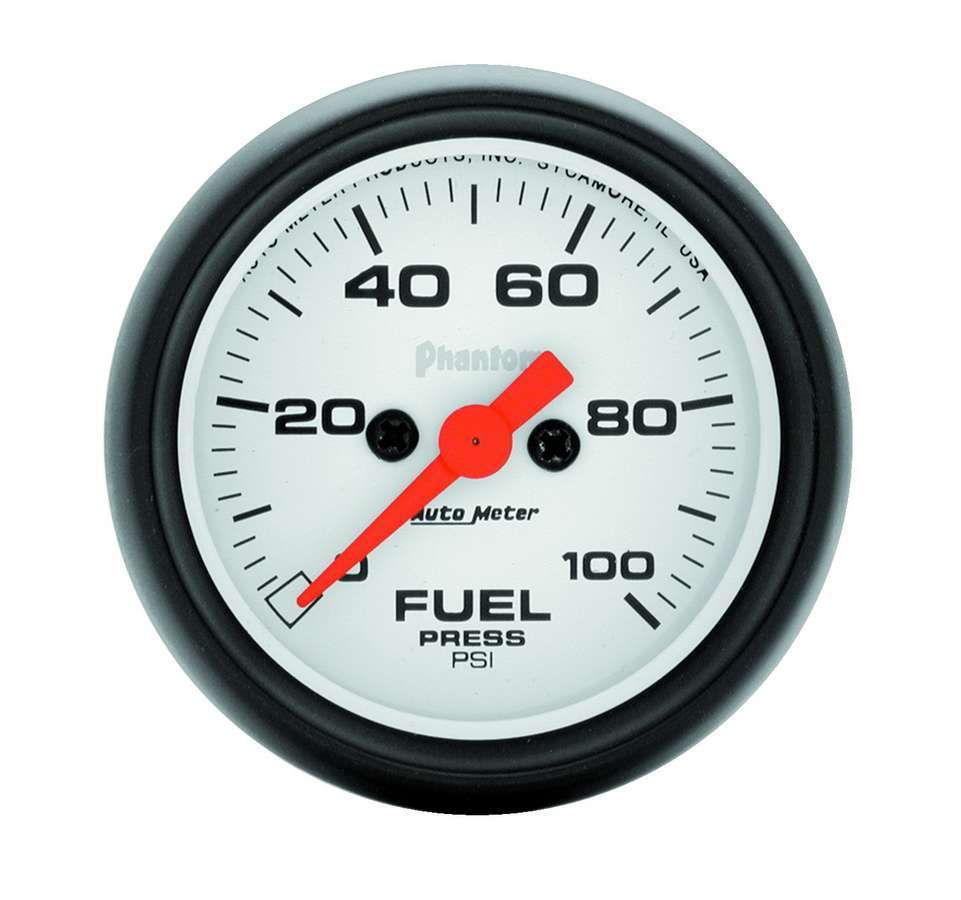 Autometer Phantom 2-1/16 Inch Fuel Pressure Gauge 0-100 PSI Electric Analog White Face