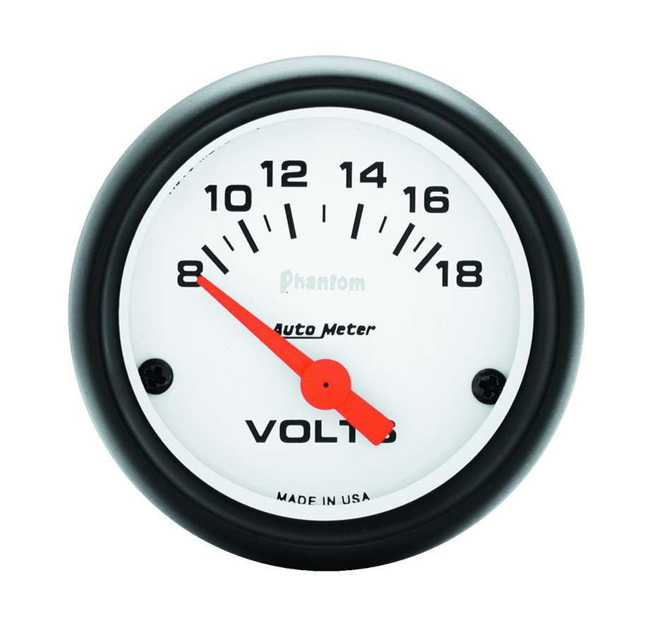 Autometer Phantom 2 1/16 Inch Volt Meter 8-18V Analog Short Sweep White Face