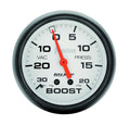 Autometer 5801 Phantom Boost Gauge 2-5/8 Inch Mechanical Analog White Face 30 in Hg to 20 psi