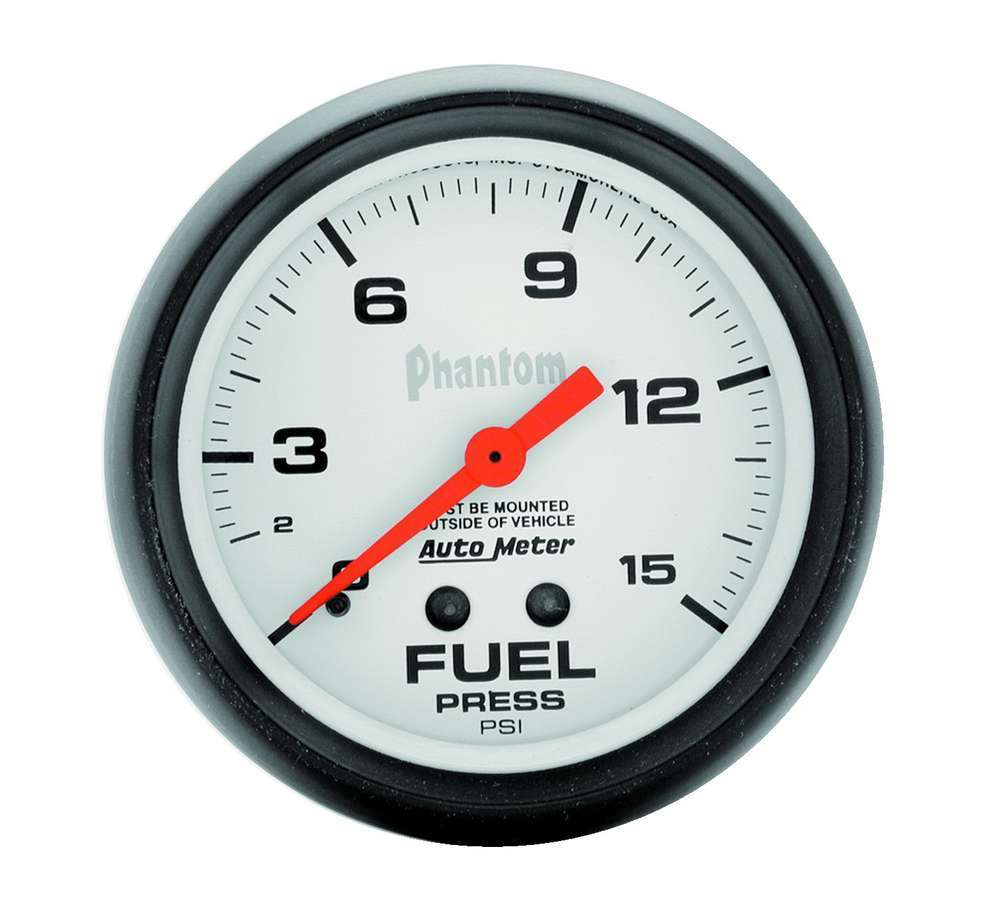 Autometer 5810 Phantom Fuel Pressure Gauge, 0-15 psi, Mechanical Analog, 2-5/8 Inch White Face