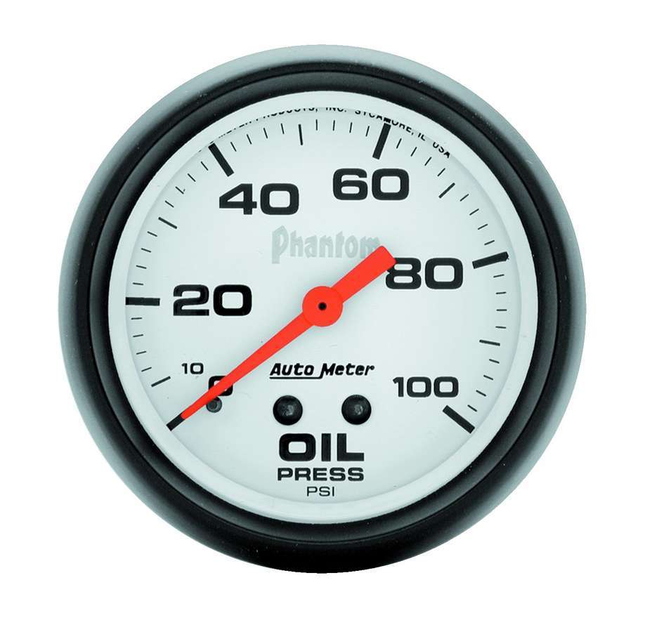 Autometer 5821 Phantom 2-5/8 Inch Oil Pressure Gauge 0-100 psi Mechanical Analog White Face
