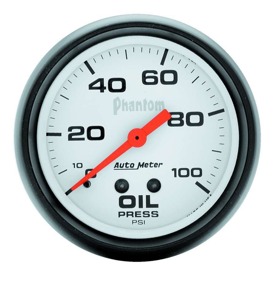 Autometer 5827 Phantom Oil Pressure Gauge 0-100 PSI, 2-5/8 Inch Diameter, Electric Analog with Short Sweep, White Face