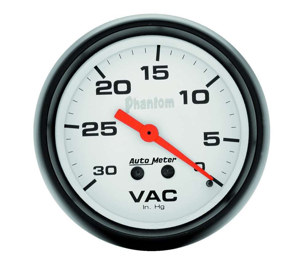 Autometer 5884 Phantom 2-5/8 Inch Mechanical Vacuum Gauge 0-30 in Hg White Face