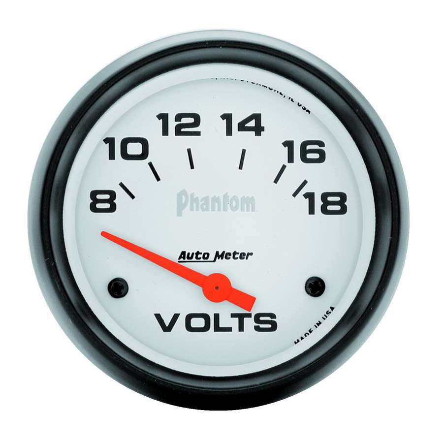 Autometer 5891 Phantom 2-5/8 Inch Volt Meter 8-18V Analog Short Sweep White Face