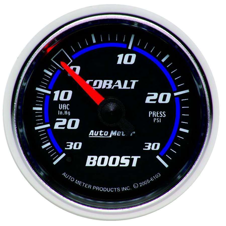 Autometer 6103 Cobalt Boost and Vacuum Gauge, 2-1/16 Inch Diameter, Mechanical, Analog, Black Face