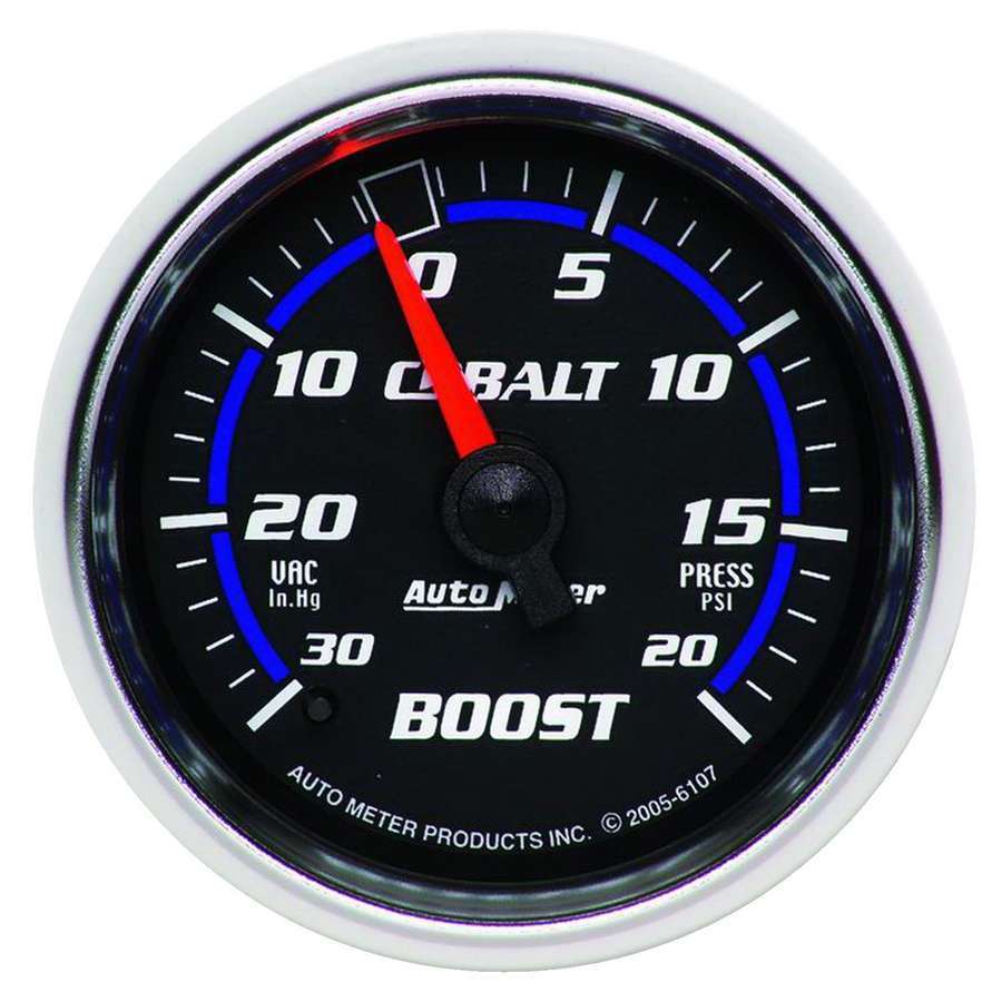 Autometer 6107 Cobalt Boost and Vacuum Gauge, 2-1/16 Inch Dial, Mechanical, Analog, Black Face, 30 in HG / 20 psi