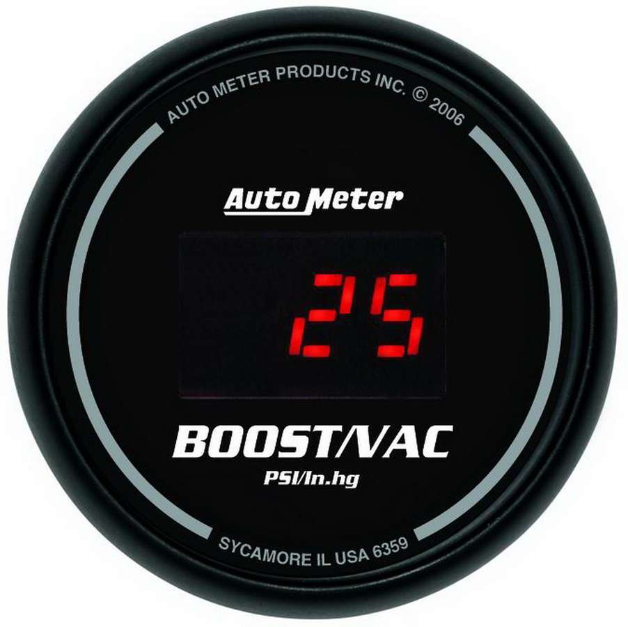 Autometer 6359 Sport-Comp Digital Vacuum and Boost Gauge, 2-1/16 Inch, Black Face, Electric, 30 in Hg to 30 psi