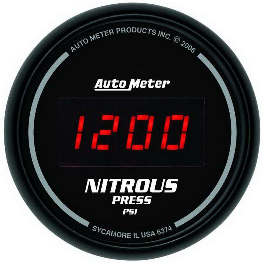 Autometer 6374 Digital Nitrous Pressure Gauge, 0-1600 psi, Electric, Black Face, 2-1/16 inch Diameter