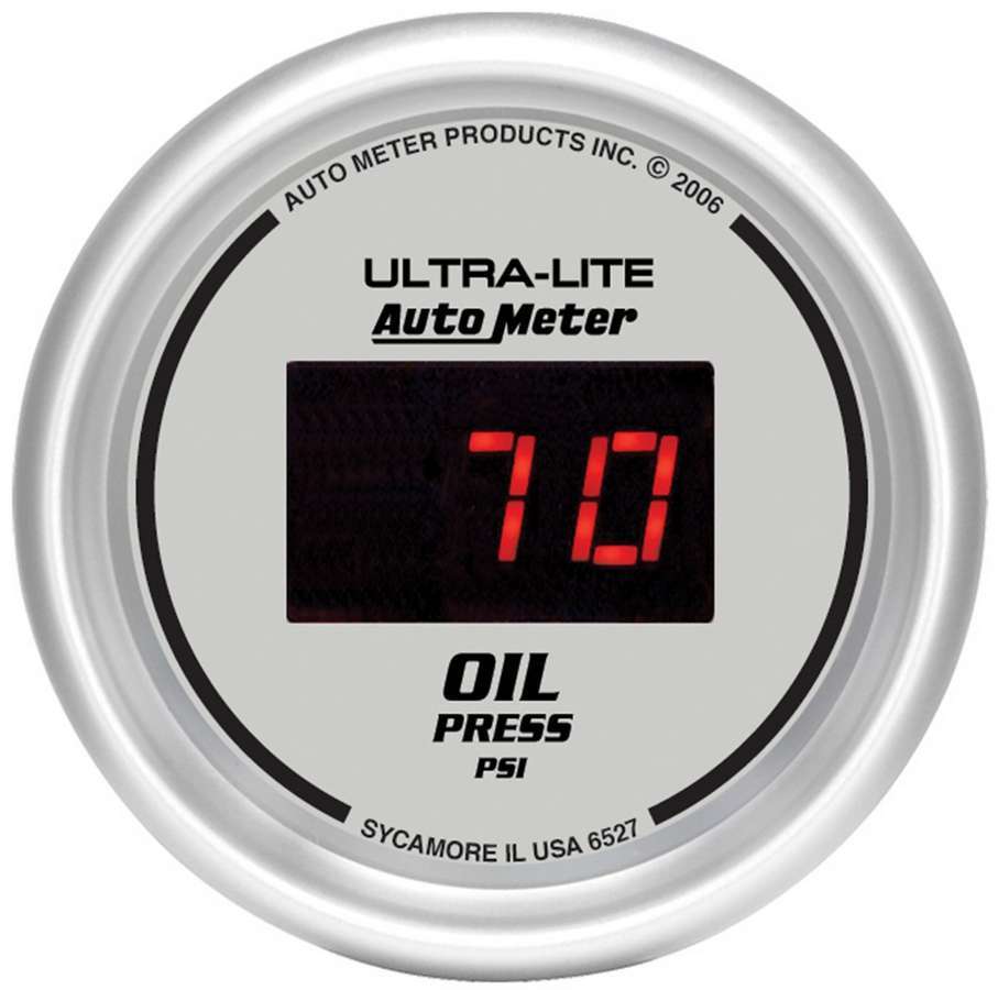Autometer 6527 Digital Oil Pressure Gauge, 0-100 psi, Silver Face, 2-1/16 Inch Diameter