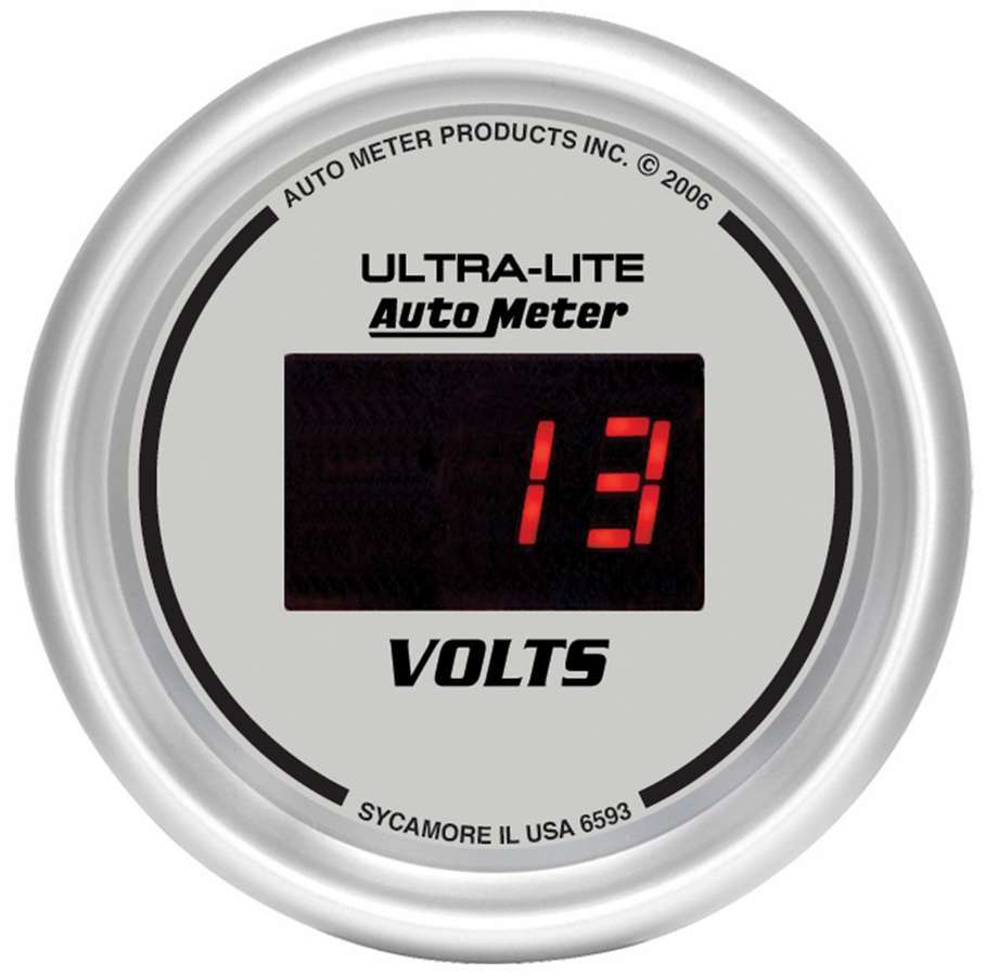 Autometer 6593 2-1/16 Inch Digital Voltmeter Gauge, 8-18V, Silver Face