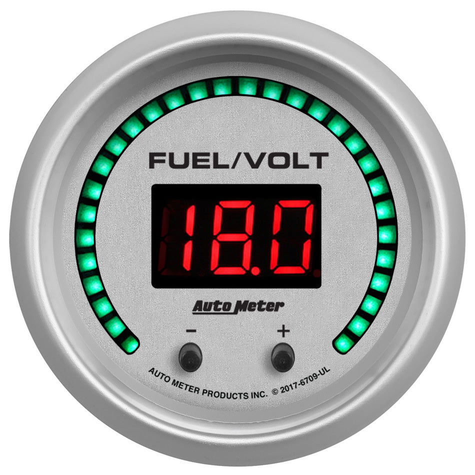 Autometer 6709-UL Ultra-Lite Elite Digital Fuel and Volt Gauge, 2-1/16 Inch White Face