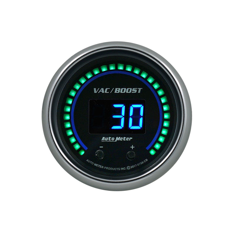 Autometer 6758-CB Cobalt Elite Digital Vacuum and Boost Gauge, 0-1600 psi, 2-1/16 inch Black Face