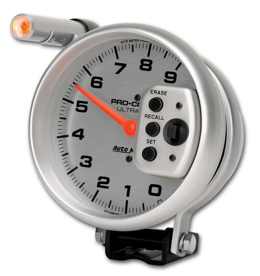 Autometer Pro-Comp 6856 Ultra-Lite 9000 RPM Electric Analog Tachometer with Shift Light and Memory, 5-Inch Diameter, Silver Face