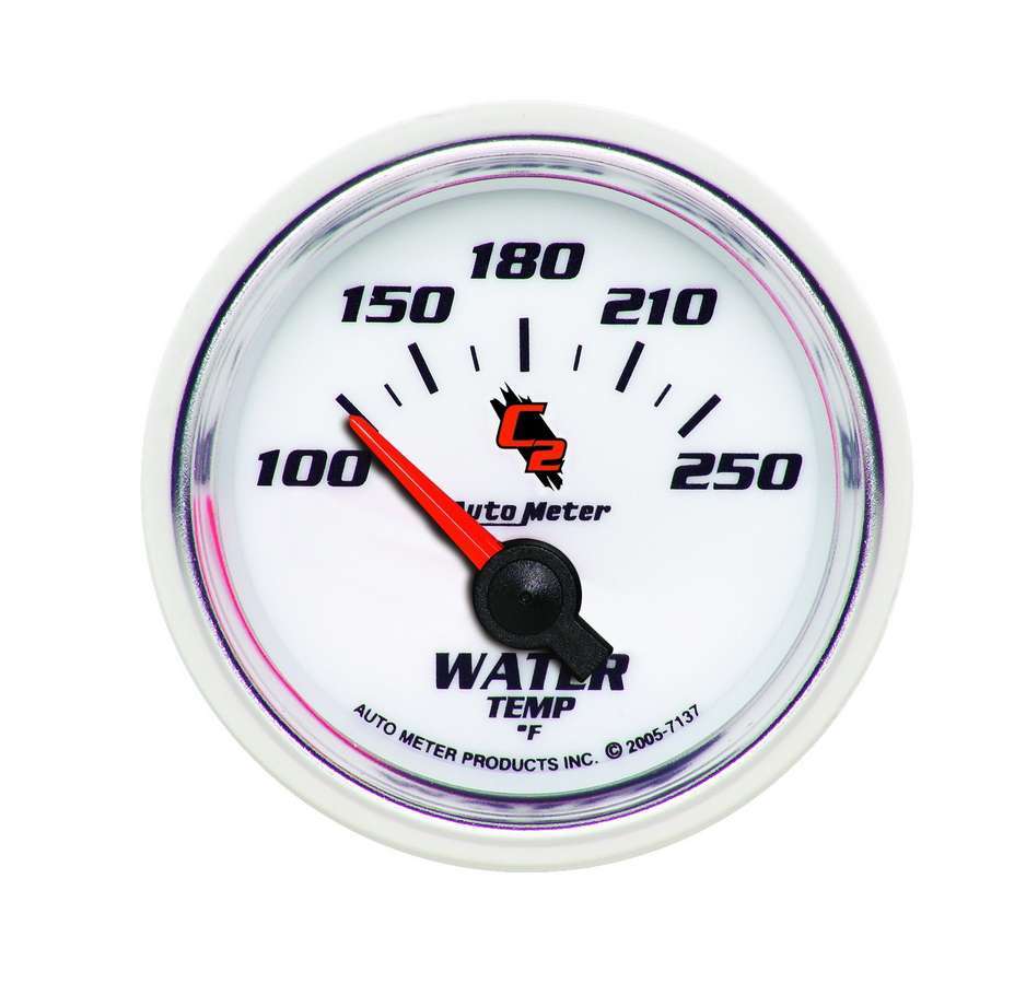 Autometer 7137 C2/S Water Temperature Gauge, 100-250°F, 2-1/16 Inch Diameter, Analog Short Sweep, White Face