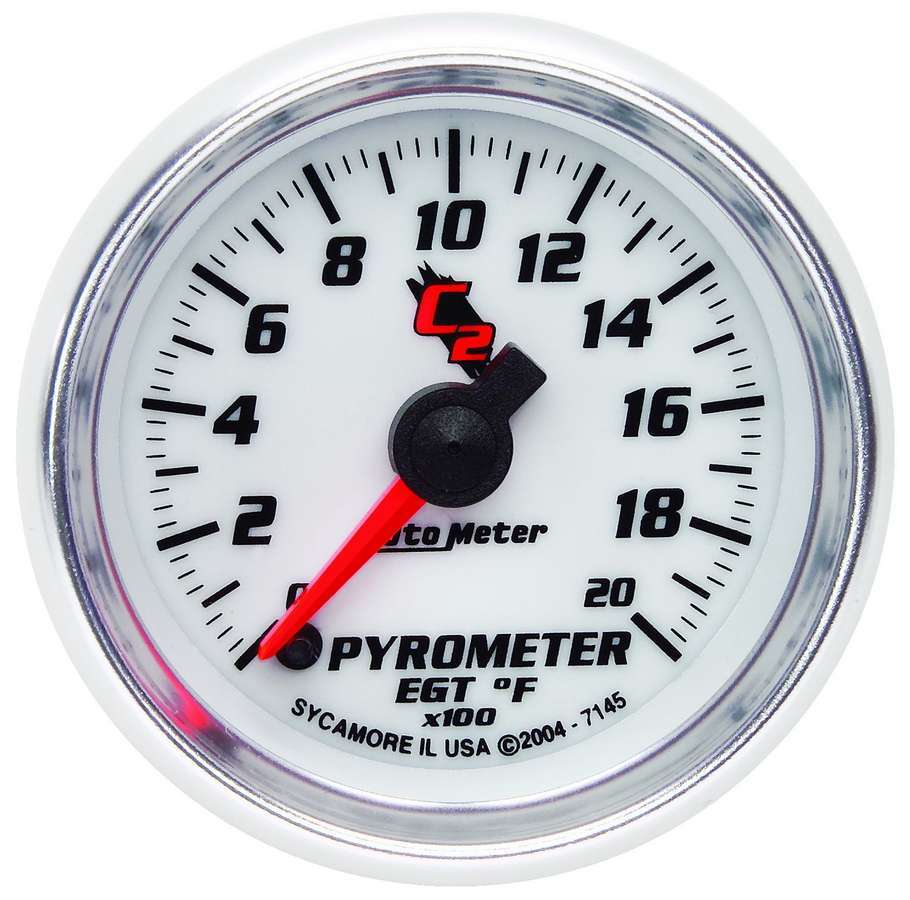 Autometer 7145 C2 Series 2000 Degree Fahrenheit Electric Analog EGT Gauge with Full Sweep, 2-1/16 Inch Diameter, White Face