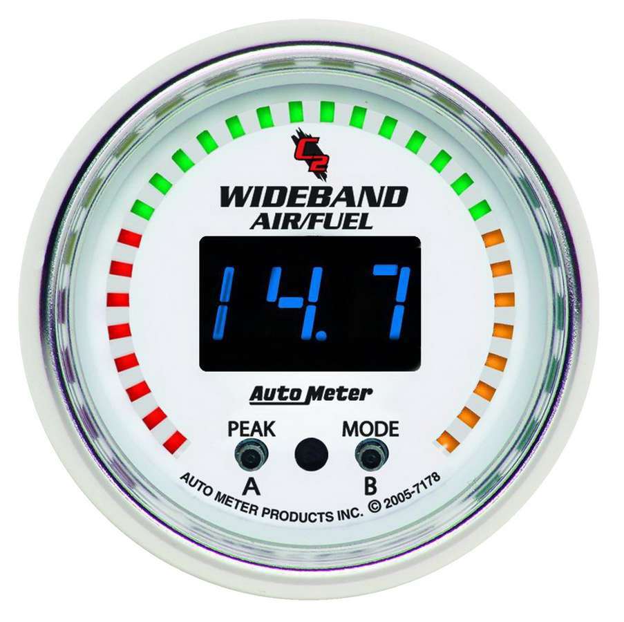 Autometer 7178 C2 Series Wideband Air-Fuel Ratio Gauge, 6:1-20:1 AFR, Electric Digital Display, 2-1/16 Inch Diameter, White Face