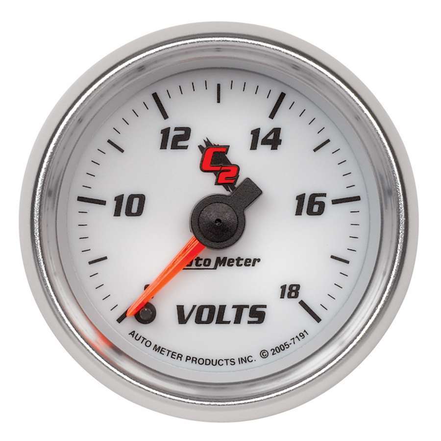 Autometer 7191 C2/S Voltmeter Gauge, 8-18 Volts, 2-1/16 Inch Diameter, Analog Full Sweep, White Face