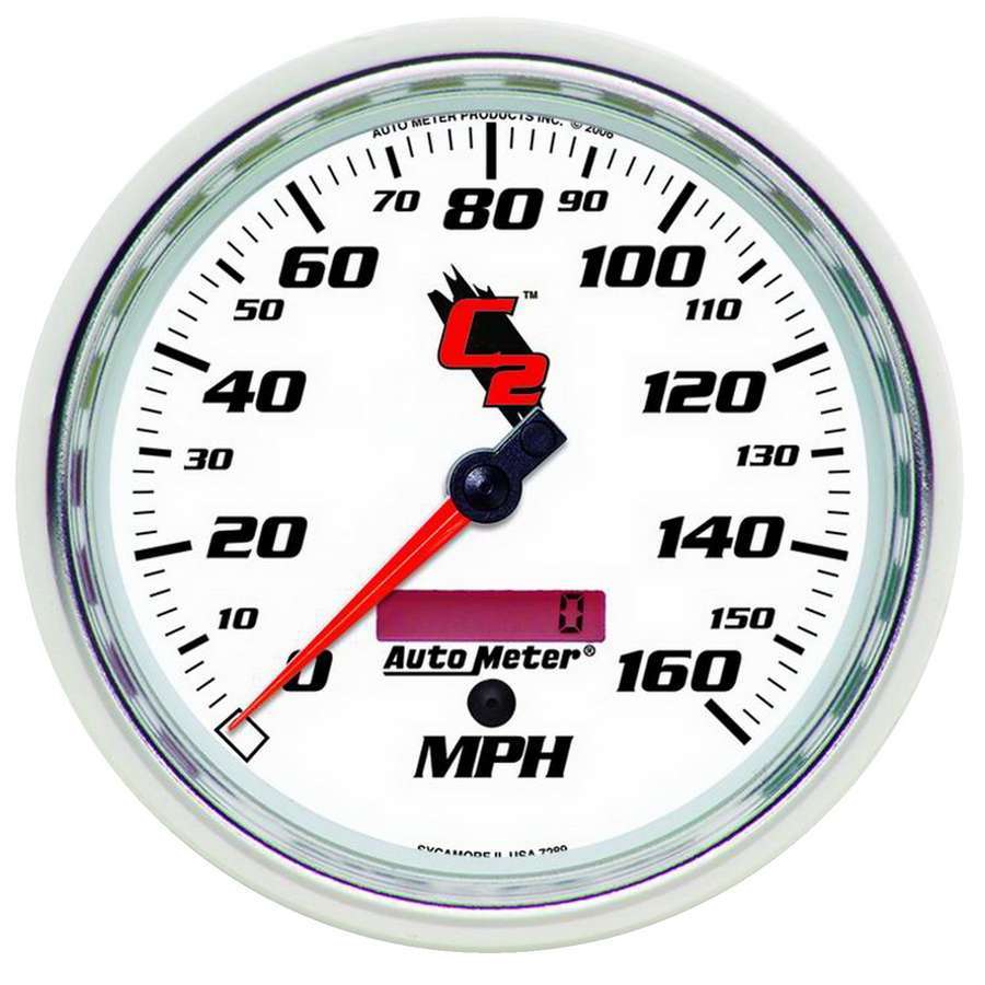 Autometer 7289 5-Inch C2 Series Electric Analog Speedometer 160 MPH with White Face