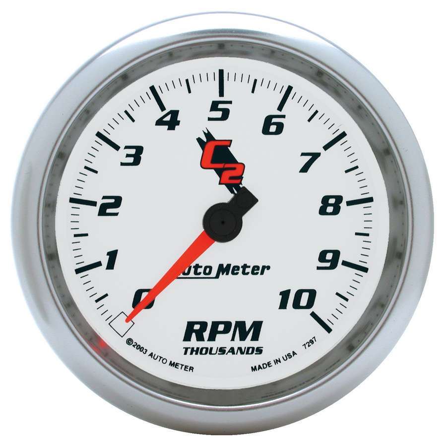Autometer 7297 C2/S Series 10,000 RPM Electric Tachometer with White Face and Dash Mount