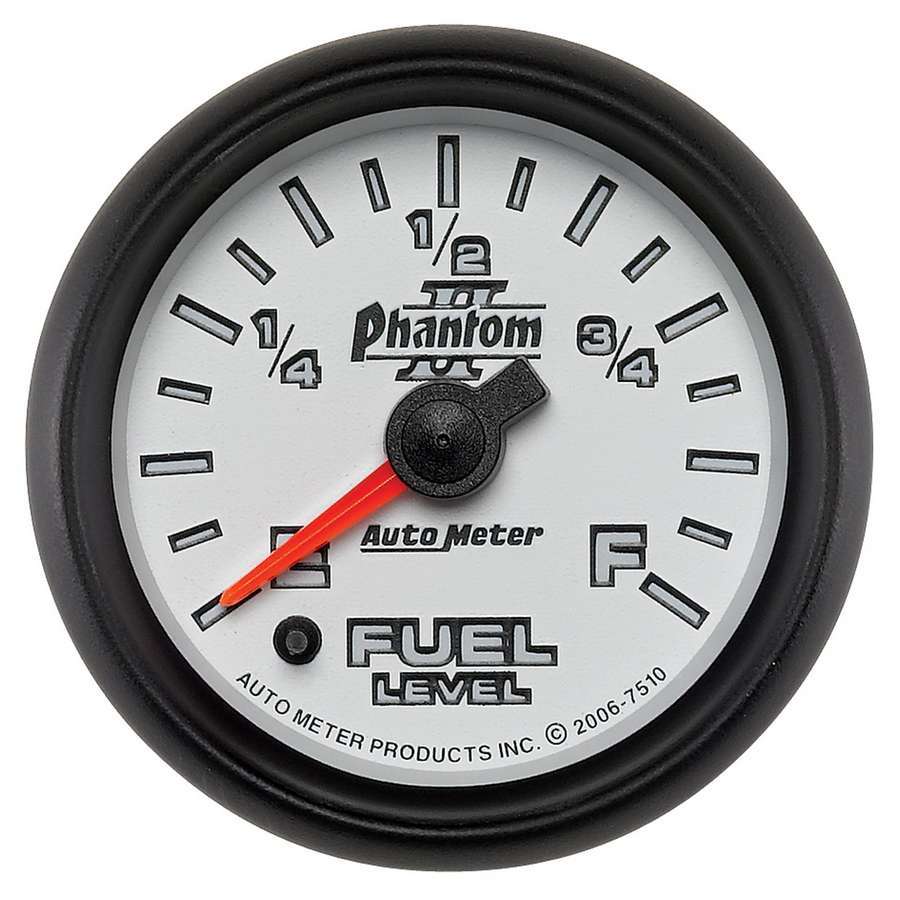 Autometer 7510 Phantom II Fuel Level Gauge 0-280 Ohm Electric Analog 2-1/16 Inch White Face