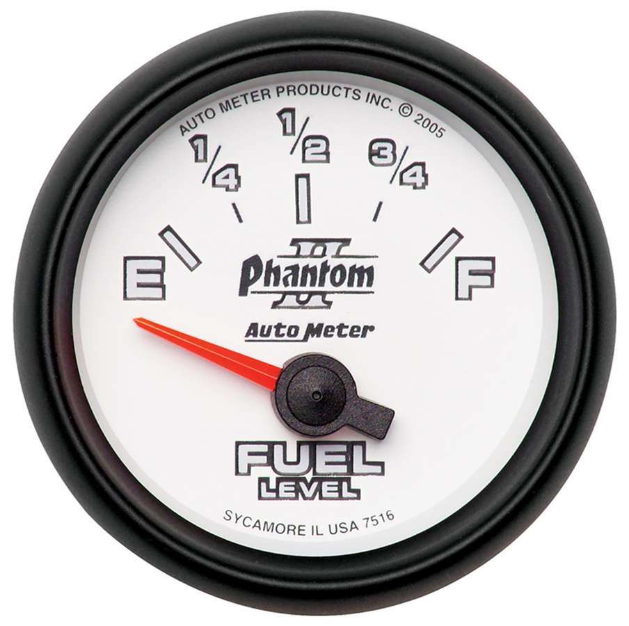 Autometer 7516 Phantom II Fuel Level Gauge 240-33 Ohms, 2-1/16 Inch, White Face, Electric Analog with Short Sweep