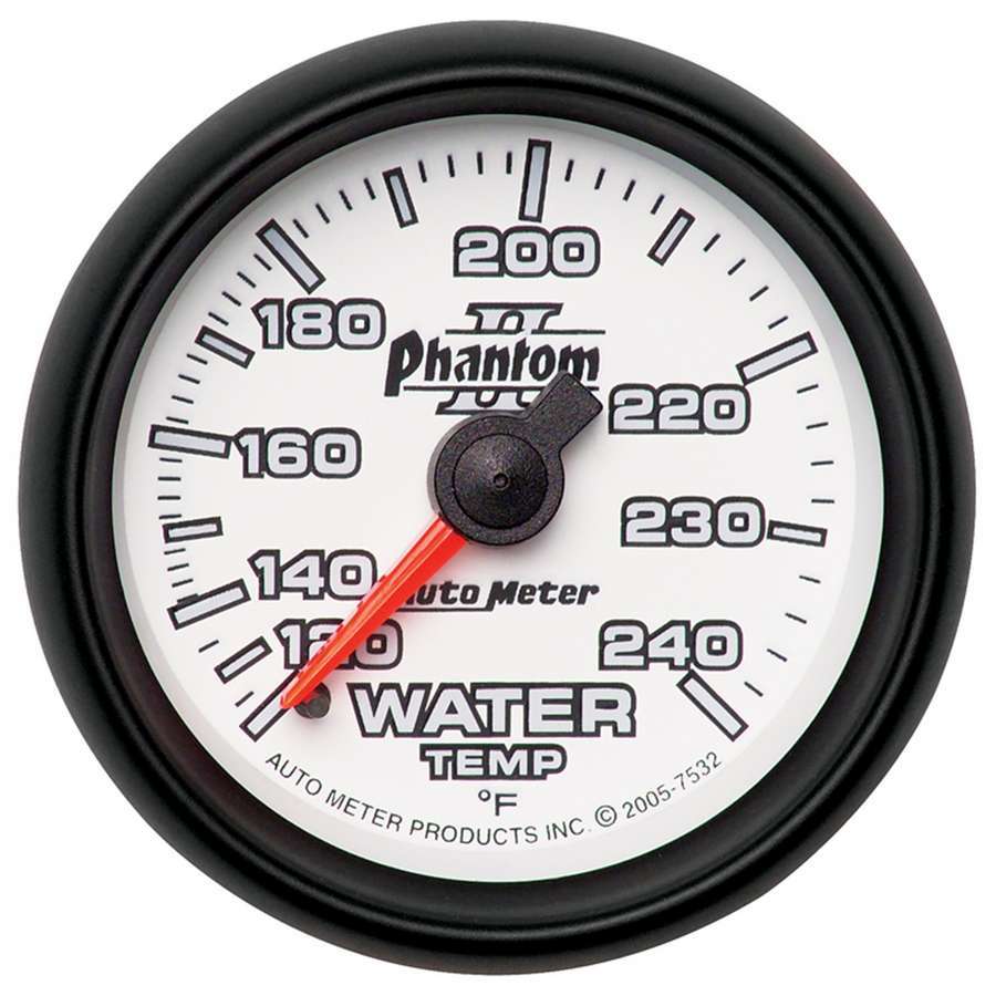 Autometer 7532 Phantom II Water Temperature Gauge 120-240°F Mechanical Analog 2-1/16 Inch White Face