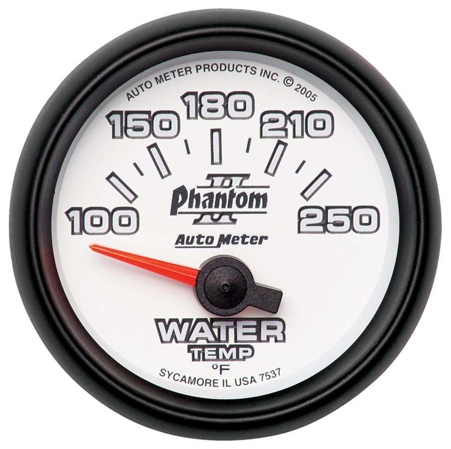 Autometer 7537 Phantom II Water Temperature Gauge 2-1/16 Inch, 100-250°F, Analog, Short Sweep, White Face