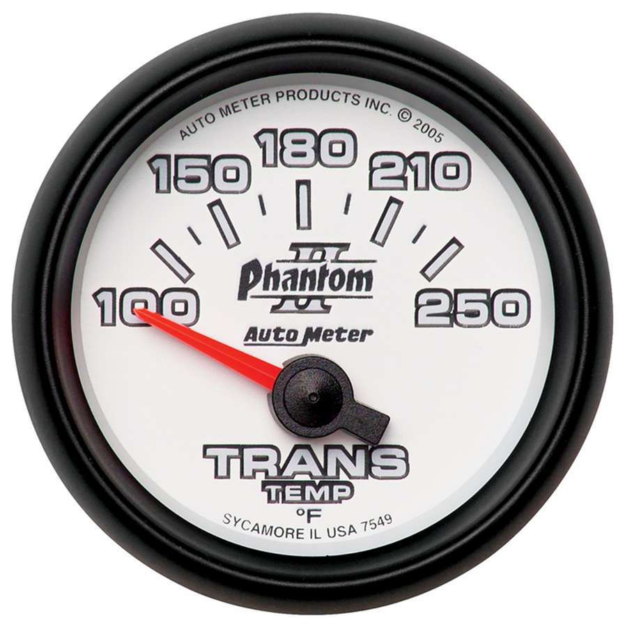 Autometer 7549 Phantom II Transmission Temperature Gauge 2-1/16 Inch White Face 100-250°F