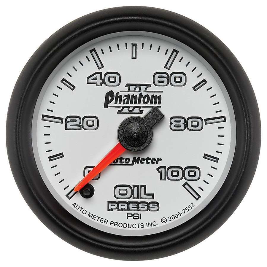 Autometer 7553 Phantom II Oil Pressure Gauge 0-100 psi, 2-1/16 Inch Diameter, Analog Electric