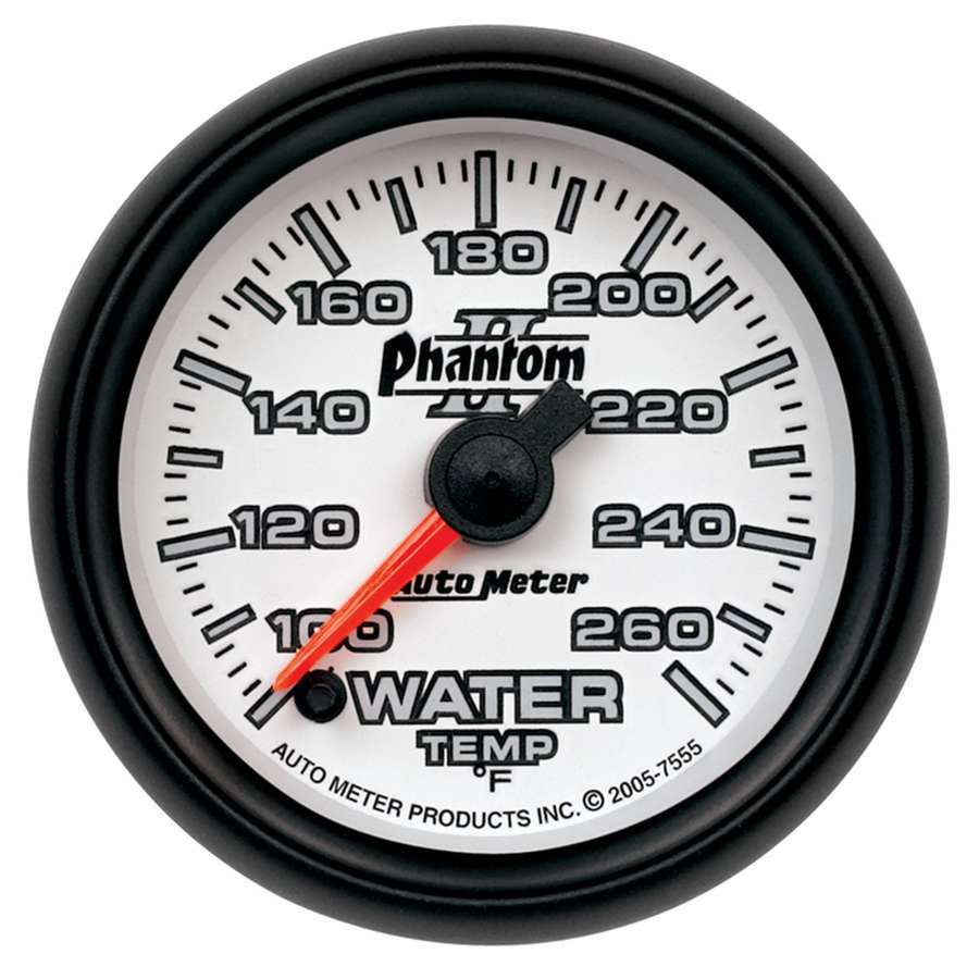 Autometer 7555 Phantom II Water Temperature Gauge 100-260°F, 2-1/16 Inch, Analog Electric Full Sweep with White Face