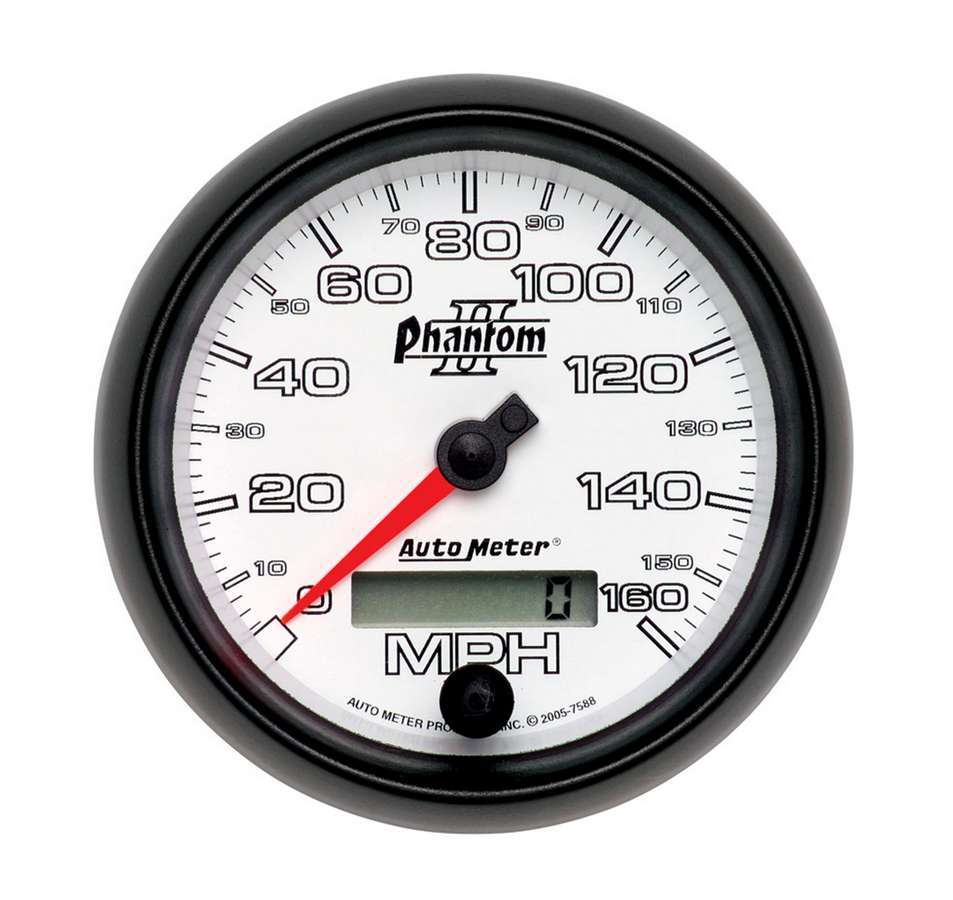 Autometer 7588 Phantom II Speedometer, 160 MPH, Electric, Analog, 3-3/8 Inch Diameter, White Face