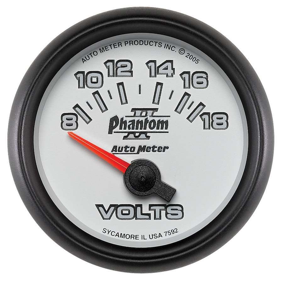 Autometer Phantom II 2-1/16 Inch Volt Meter 8-18V Analog Short Sweep White Face