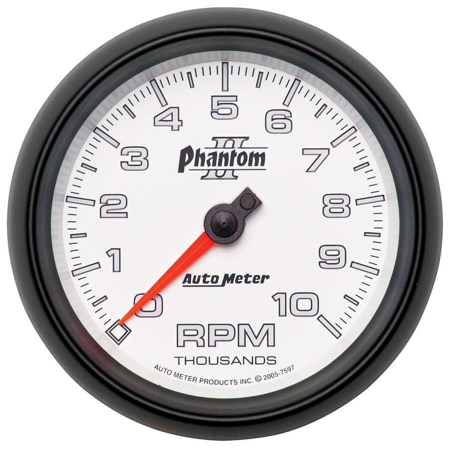 Autometer 7597 Phantom II 10,000 RPM Electric Analog Tachometer with White Face and Dash Mount