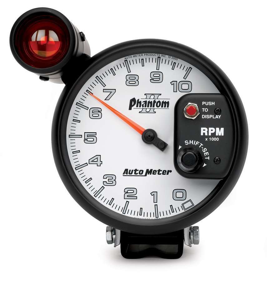 Autometer 7599 Phantom II 10,000 RPM Electric Analog Tachometer with Shift Light, 5-Inch Diameter, Pedestal Mount, White Face