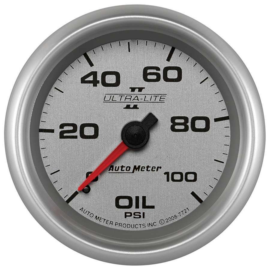 Autometer 7721 Ultra Lite II Oil Pressure Gauge 0-100 psi Mechanical Analog 2-5/8 Inch Silver Face