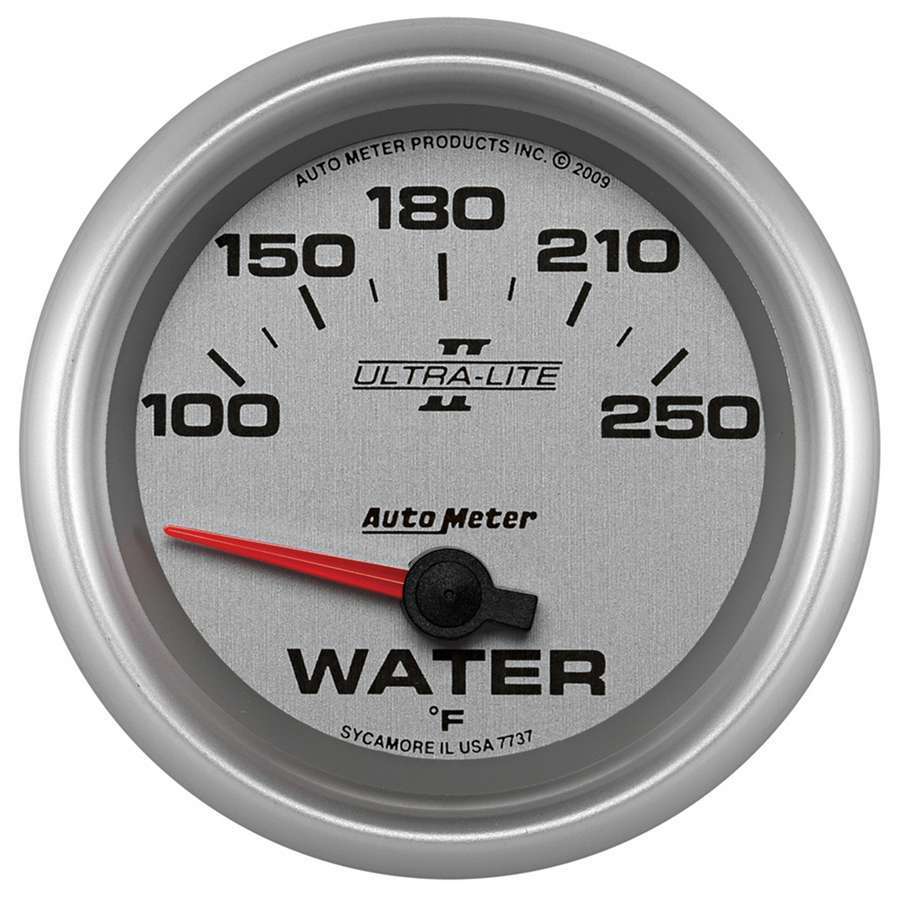 Autometer 7737 Ultra-Lite II Water Temperature Gauge, 100-250°F, 2-5/8 Inch Silver Dial, Electric Analog with Short Sweep