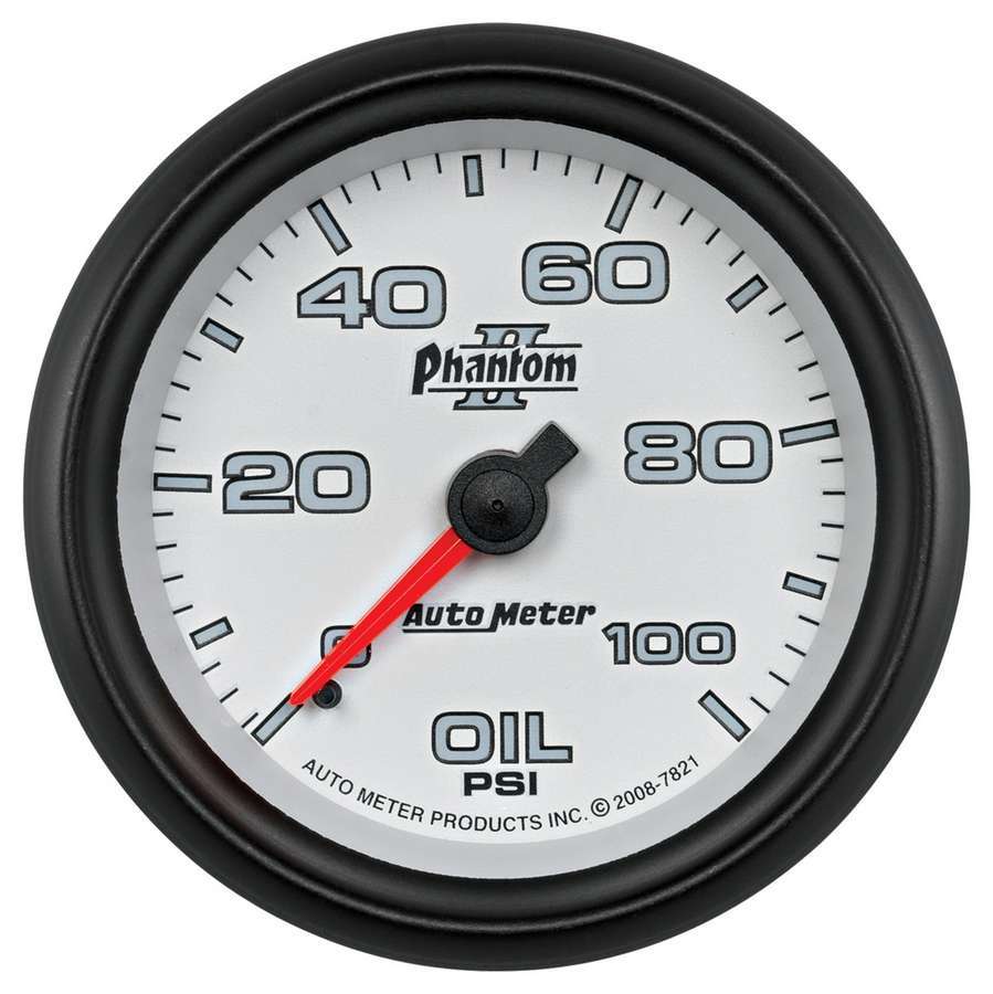 Autometer 7821 Phantom II Oil Pressure Gauge 0-100 psi Mechanical Analog, 2-5/8 Inch Diameter, White Face