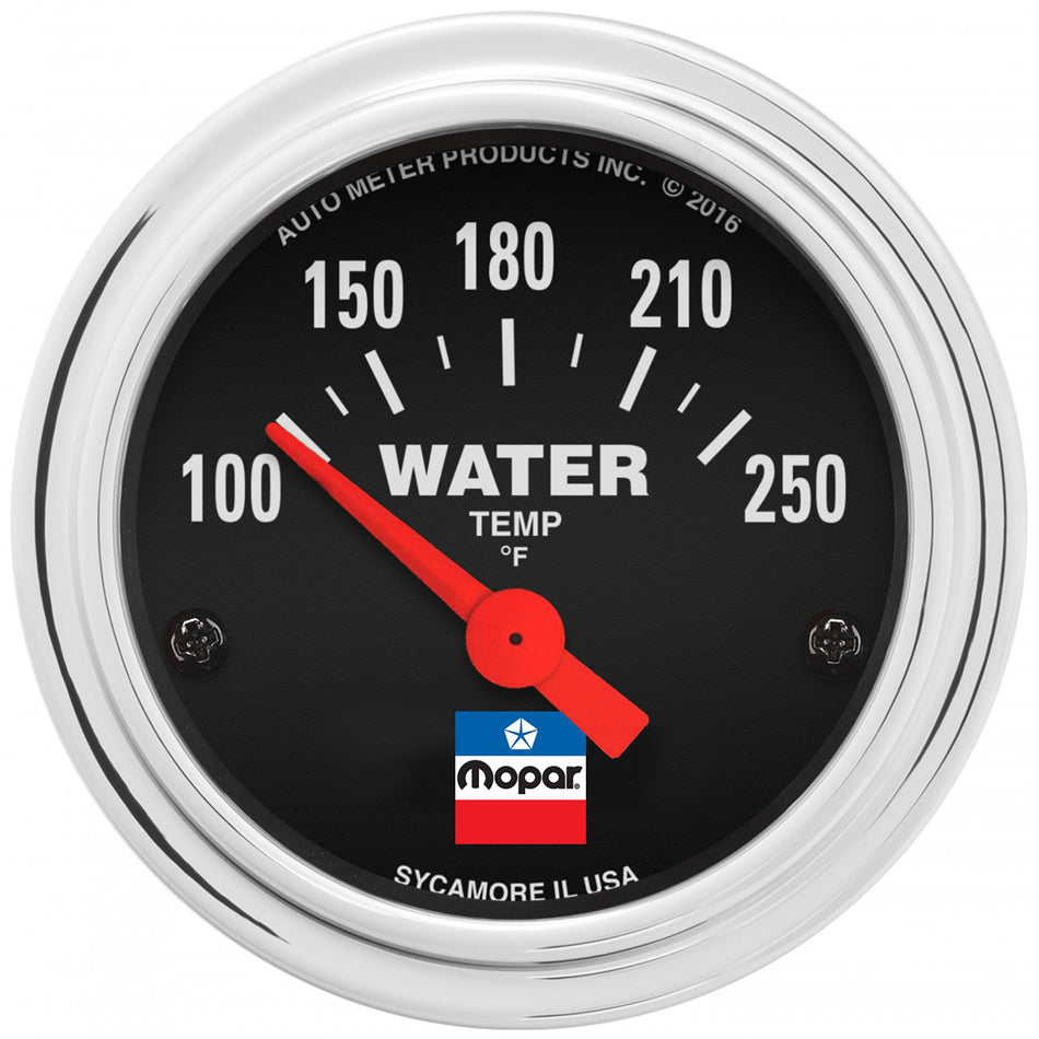 Autometer 880787 Mopar Logo Series Water Temperature Gauge 100-250°F, 2-1/16 Inch Diameter, Black Face, Electric Analog with Short Sweep