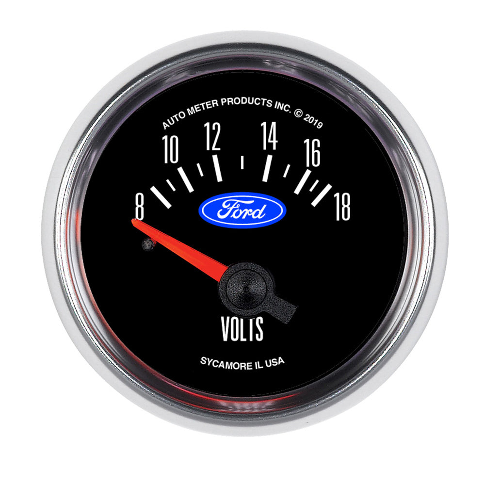 Autometer 880823 2-1/16 Inch Volt Meter Gauge 8-18 Volt Electric Analog with Ford Logo