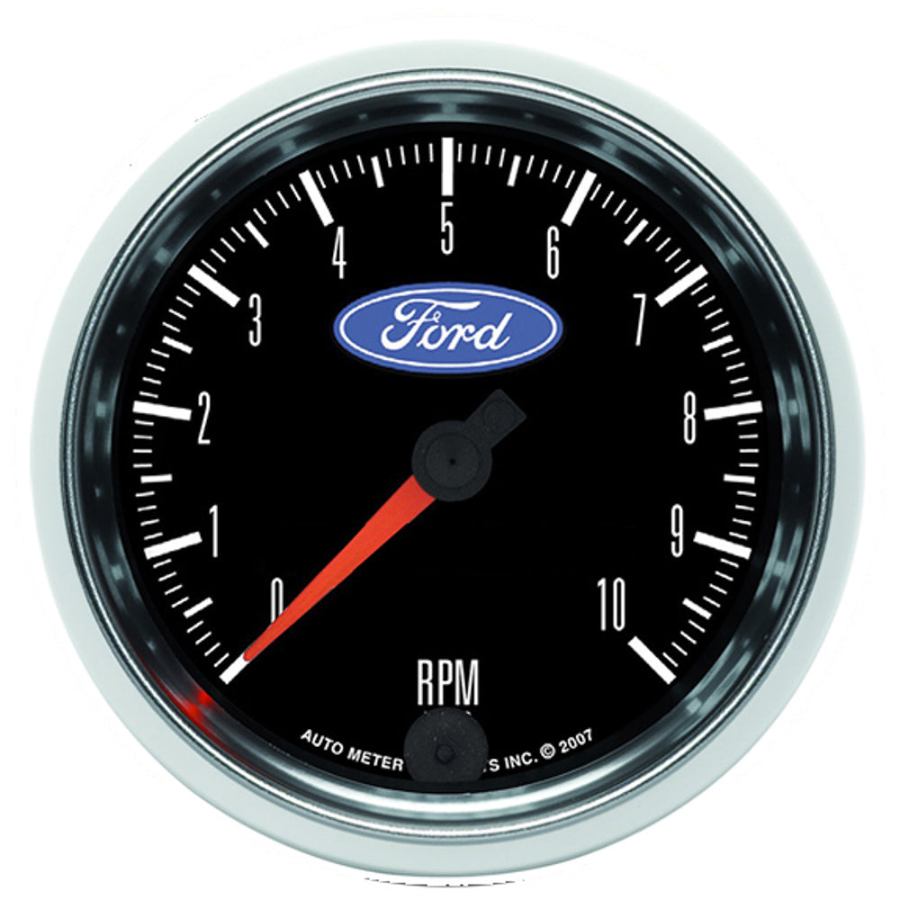 Autometer 880826 3-3/8 Inch Electric Tachometer with Black Face and Ford Logo, 10,000 RPM, Dash Mount
