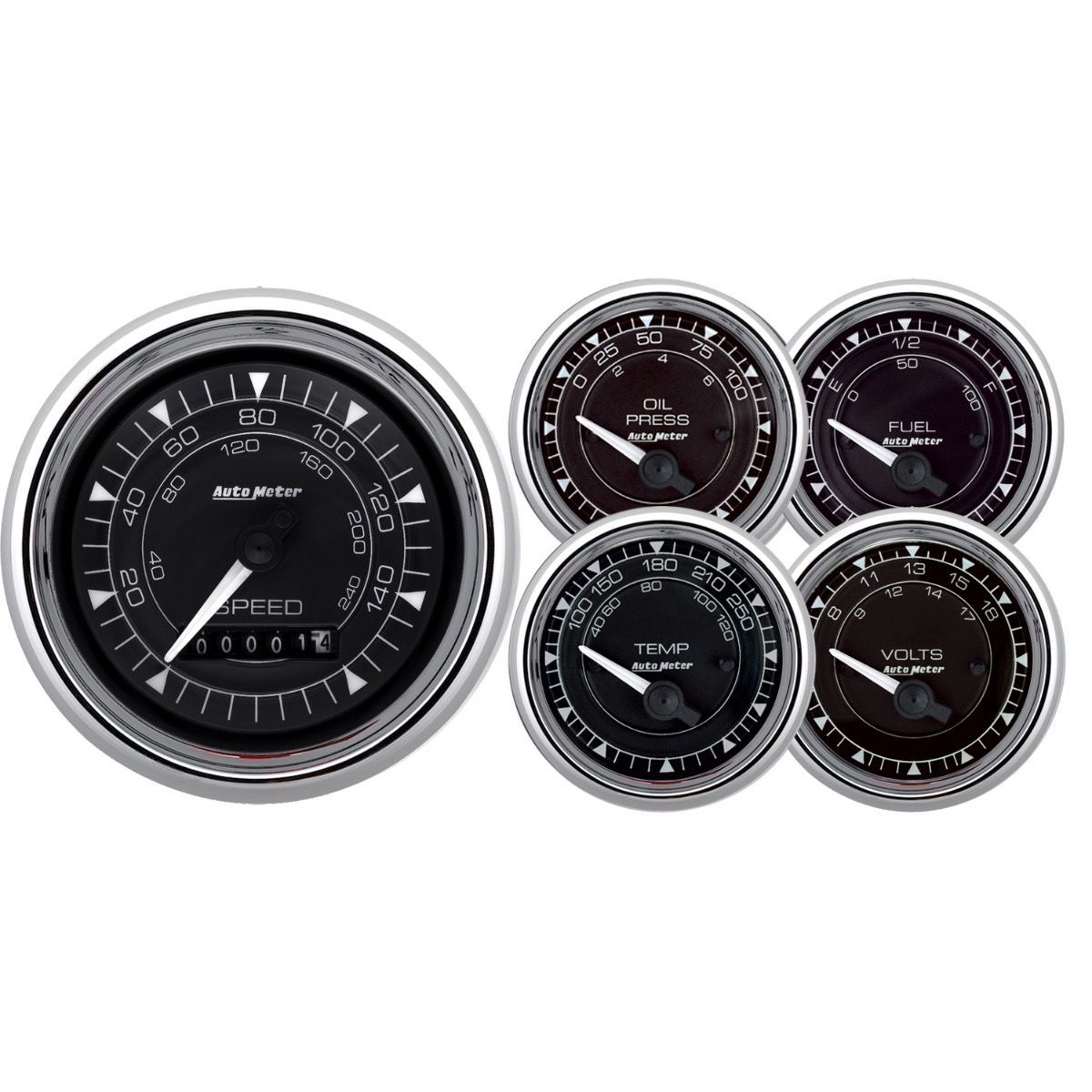 Autometer 9708 Chrono Series 5-Piece Gauge Kit with Chrome Bezel and Black Face