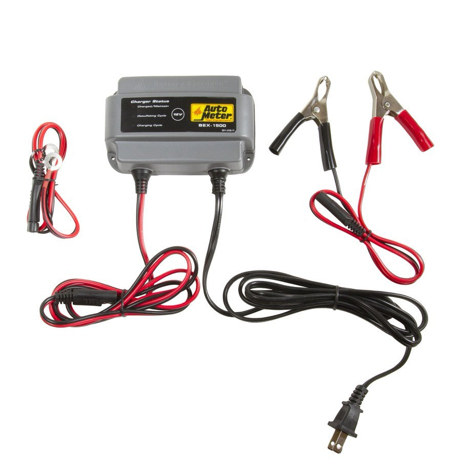 Autometer BEX-1500 Battery Charger, 12 Volt, 1.5 Amps, AGM Battery Extender with Indicator Lights and 3-Step Charging Program