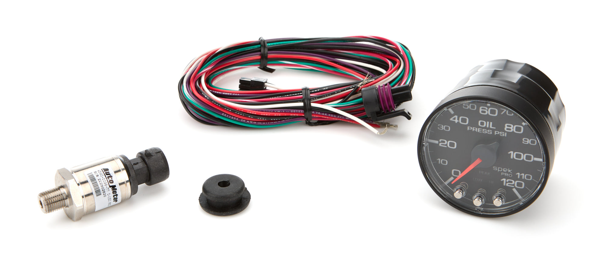 Autometer P325328 Spek-Pro 2-1/16 Inch Oil Pressure Gauge with Peak Memory, 0-120 psi, Electric Analog, Black Face